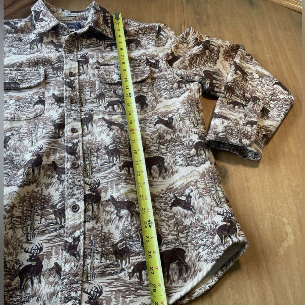 J.Crew Deer Print Chamois Rare Shacket Brown Outdoors Sportsman Hunting L - Picture 6 of 9